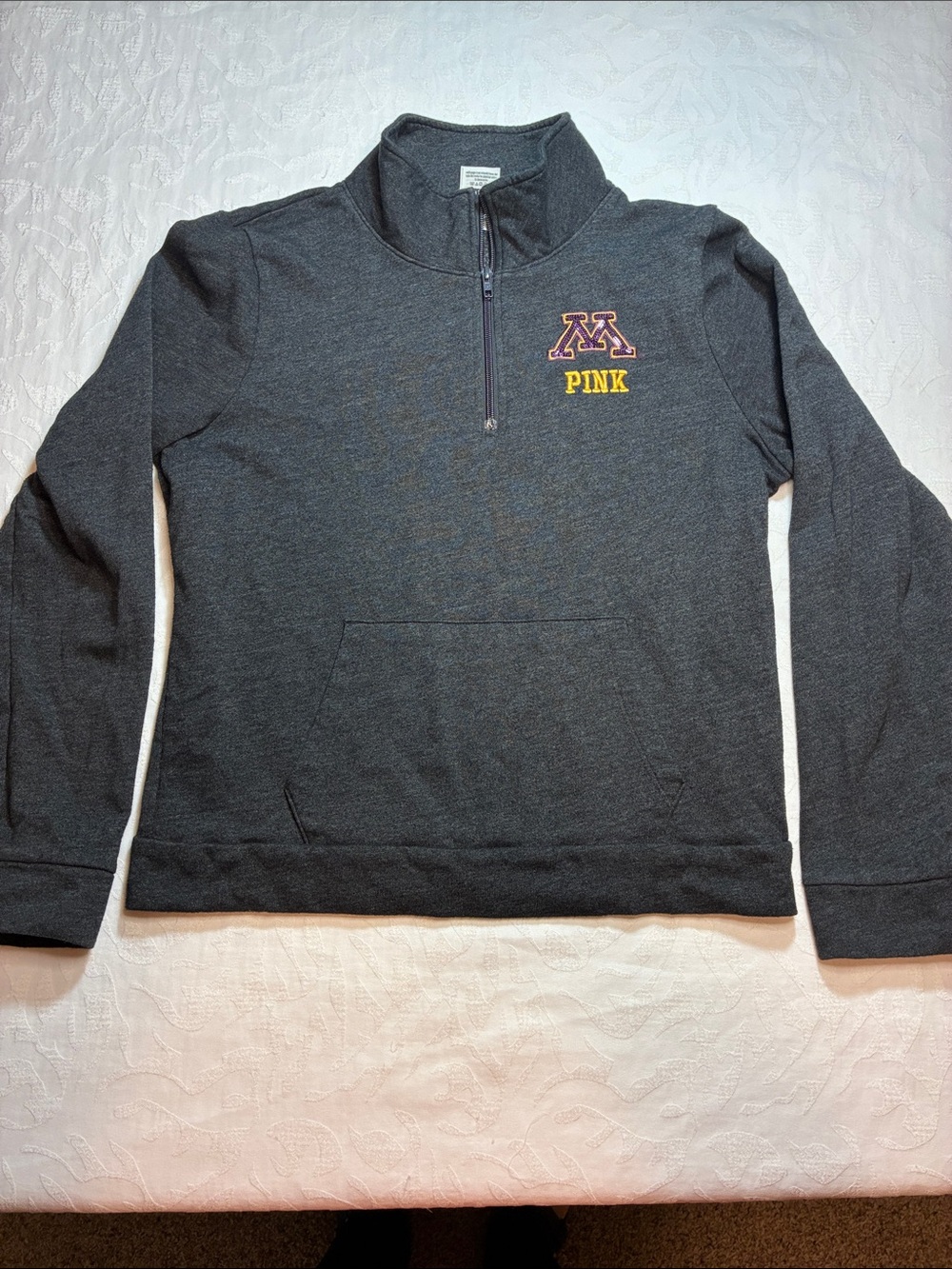 PINK Victoria's Secret Dark Gray Minnesota Quarter-Zip Pullover